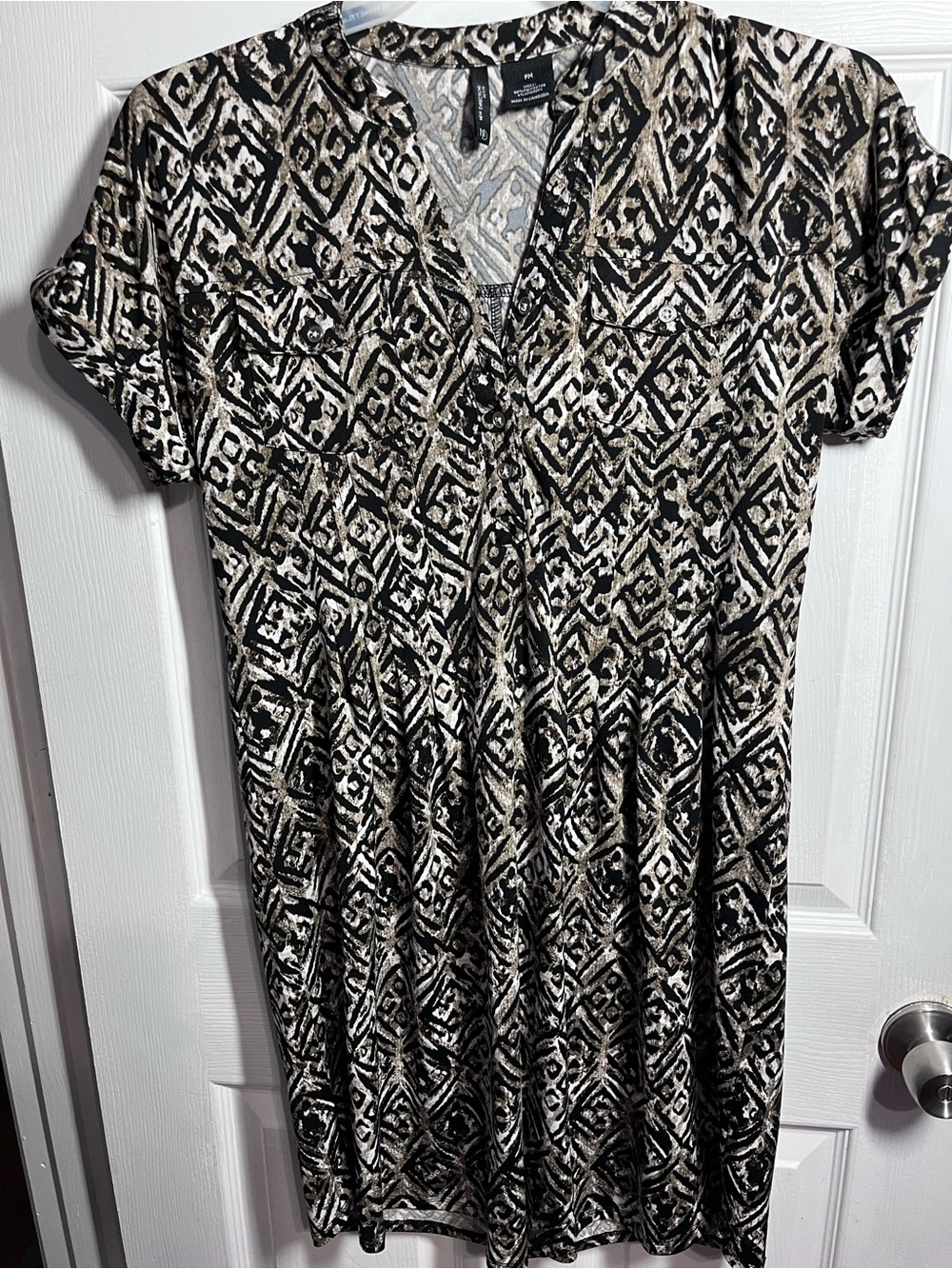 new directions Black and Cream Geometric V-Neck Dress